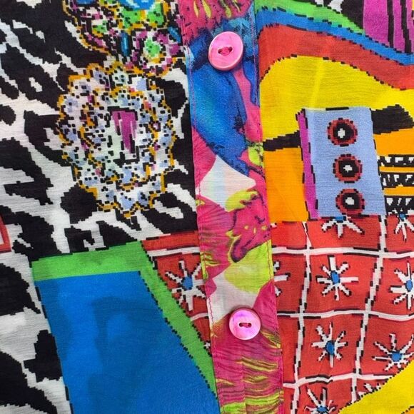 Dopamine Maximalist Abstract Artsy Tunic Color Cotton Pleats Collection Pings XL - Picture 11 of 16